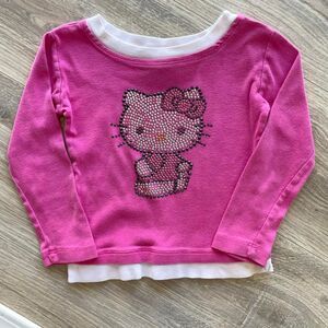 Vintage Y2K Hello Kitty Long Sleeve Rhinestone Top Shirt Pink Kawaii Girls